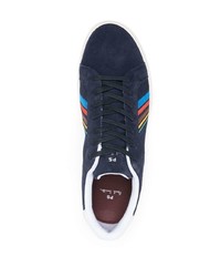 dunkelblaue horizontal gestreifte niedrige Sneakers von PS Paul Smith