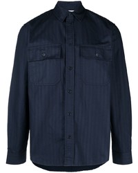 dunkelblaue horizontal gestreifte Shirtjacke von Wood Wood