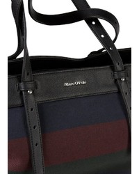 dunkelblaue horizontal gestreifte Shopper Tasche aus Segeltuch von Marc O'Polo