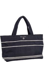 dunkelblaue horizontal gestreifte Shopper Tasche aus Segeltuch von Marc O'Polo
