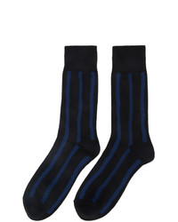 dunkelblaue horizontal gestreifte Socken von Issey Miyake Men