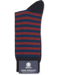 dunkelblaue horizontal gestreifte Socken von John Smedley