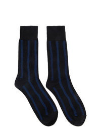 dunkelblaue horizontal gestreifte Socken von Issey Miyake Men