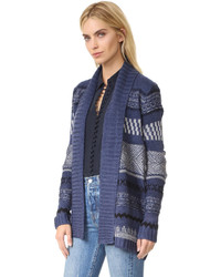 dunkelblaue horizontal gestreifte Strickjacke mit einer offenen Front von BB Dakota