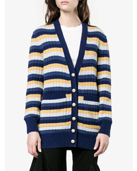 dunkelblaue horizontal gestreifte Strickjacke von Gucci