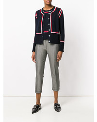 dunkelblaue horizontal gestreifte Strickjacke von Thom Browne