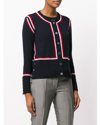 dunkelblaue horizontal gestreifte Strickjacke von Thom Browne