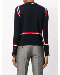 dunkelblaue horizontal gestreifte Strickjacke von Thom Browne