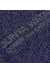 dunkelblaue horizontal gestreifte Wollsocken von Junya Watanabe