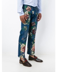 dunkelblaue Jeans mit Blumenmuster von Gucci