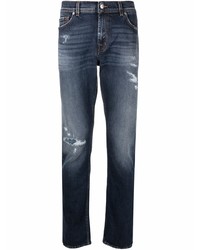 dunkelblaue Jeans mit Destroyed-Effekten von 7 For All Mankind