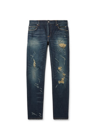 dunkelblaue Jeans mit Destroyed-Effekten von Balmain