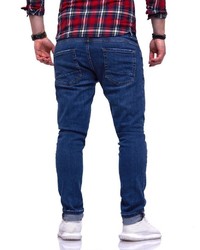 dunkelblaue Jeans mit Destroyed-Effekten von behype