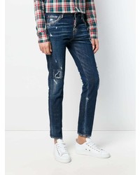 dunkelblaue Jeans mit Destroyed-Effekten von Dsquared2