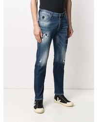 dunkelblaue Jeans mit Destroyed-Effekten von John Richmond