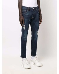 dunkelblaue Jeans mit Destroyed-Effekten von Philipp Plein