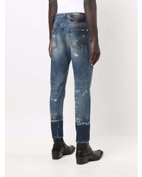 dunkelblaue Jeans mit Destroyed-Effekten von John Richmond