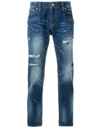 dunkelblaue Jeans mit Destroyed-Effekten