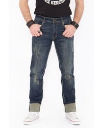 dunkelblaue Jeans mit Destroyed-Effekten von KINGKEROSIN