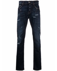 dunkelblaue Jeans mit Destroyed-Effekten von Les Hommes