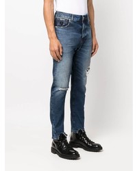 dunkelblaue Jeans mit Destroyed-Effekten von John Richmond