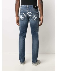 dunkelblaue Jeans mit Destroyed-Effekten von John Richmond