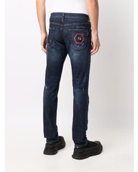 dunkelblaue Jeans mit Destroyed-Effekten von Philipp Plein