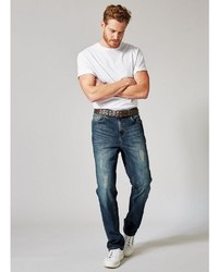 dunkelblaue Jeans mit Destroyed-Effekten von MEN PLUS BY HAPPY SIZE