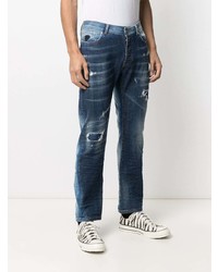 dunkelblaue Jeans mit Destroyed-Effekten von John Richmond