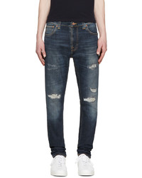 dunkelblaue Jeans mit Destroyed-Effekten von Nudie Jeans