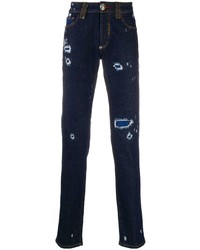 dunkelblaue Jeans mit Destroyed-Effekten von Philipp Plein