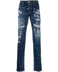 dunkelblaue Jeans mit Destroyed-Effekten von Philipp Plein