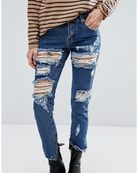 dunkelblaue Jeans mit Destroyed-Effekten von Glamorous