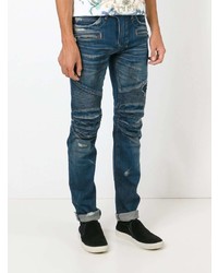 dunkelblaue Jeans mit Destroyed-Effekten von Balmain