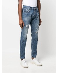 dunkelblaue Jeans mit Destroyed-Effekten von John Richmond