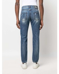 dunkelblaue Jeans mit Destroyed-Effekten von John Richmond