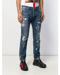 dunkelblaue Jeans mit Destroyed-Effekten von Philipp Plein