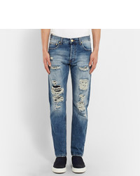 dunkelblaue Jeans mit Destroyed-Effekten von Alexander McQueen
