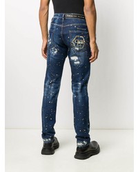 dunkelblaue Jeans mit Destroyed-Effekten von Philipp Plein