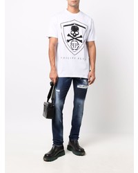 dunkelblaue Jeans mit Destroyed-Effekten von Philipp Plein