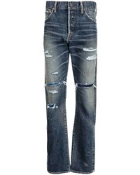 dunkelblaue Jeans mit Destroyed-Effekten von VISVIM
