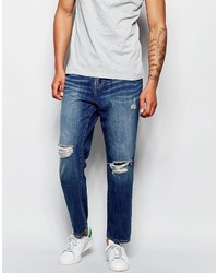 dunkelblaue Jeans mit Destroyed-Effekten von WÅVEN