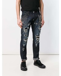 dunkelblaue Jeans mit Destroyed-Effekten von Philipp Plein