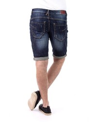 dunkelblaue Jeansshorts mit Destroyed-Effekten von BLUE MONKEY