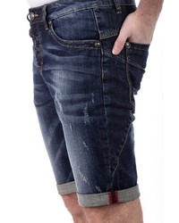 dunkelblaue Jeansshorts mit Destroyed-Effekten von BLUE MONKEY