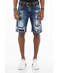 dunkelblaue Jeansshorts mit Destroyed-Effekten von Cipo & Baxx