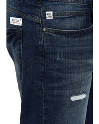 dunkelblaue Jeansshorts mit Destroyed-Effekten von INDICODE