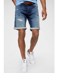 dunkelblaue Jeansshorts mit Destroyed-Effekten von Jack & Jones