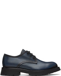 dunkelblaue klobige Leder Derby Schuhe von Alexander McQueen