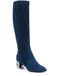 dunkelblaue kniehohe Stiefel aus Leder von Casadei